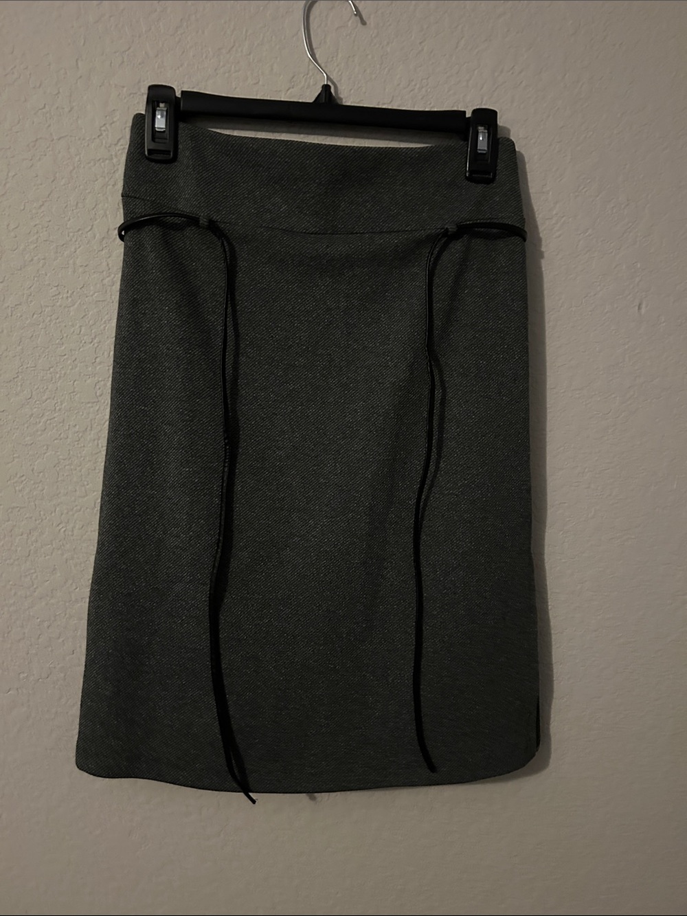 Classic Dark Gray Pencil Skirt with Front Tie Detail